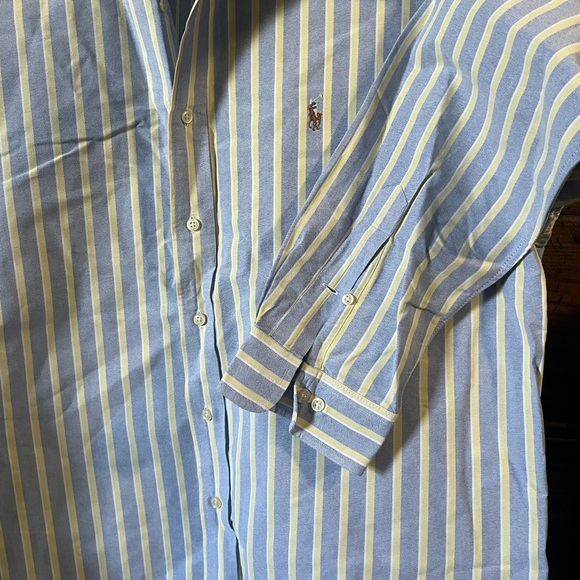 Ralph Lauren Men's Yellow and Blue Striped Shirt - Picture 2 of 4